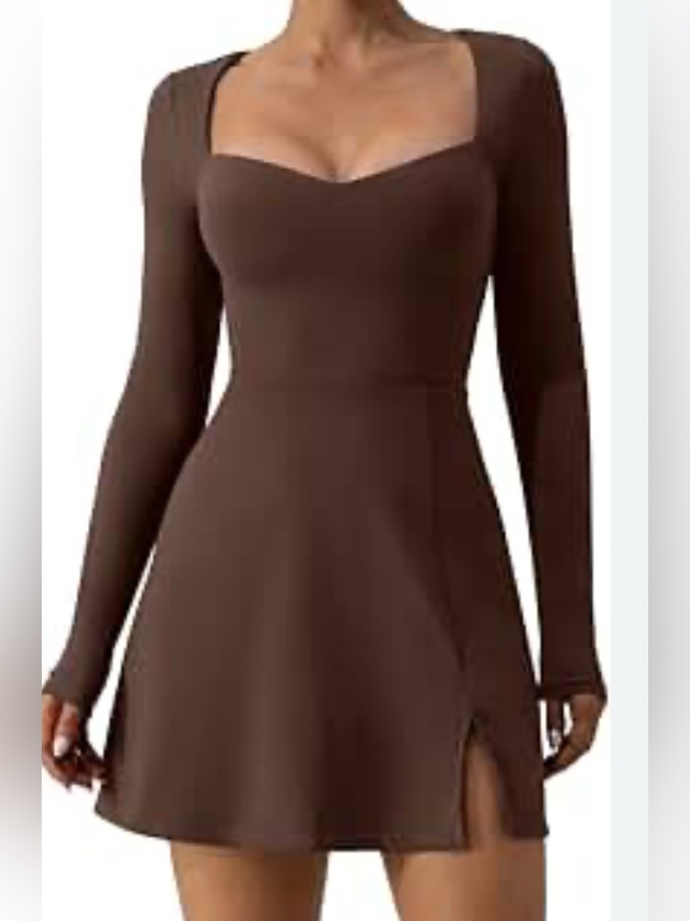 NWT QINSEN Women's square Neckline Long Sleeve Dress Side Slit Small